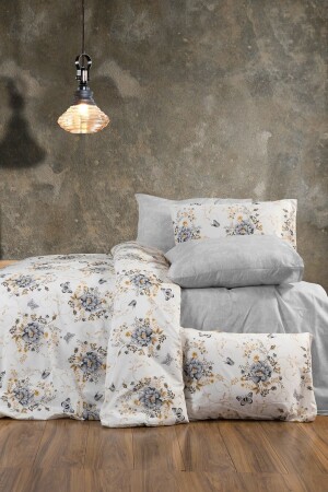 Buket Gray Floral 6 Piece Double Elastic Sheet Duvet Cover Set cndn-buketgri-çk - CANDAN ÇEYİZ