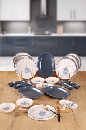 Buket's Evi 25 Pieces Blue Magic Cactus Breakfast Set for 12 People BUKETİN-EVİ-315 - Keramika