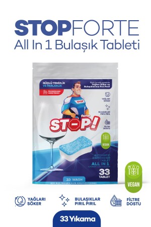 Bulaşık Makinesi Tableti Doğal & Vegan Bulaşık Makinesi Deterjanı Güçlü Temizlik - 33 Yıkama - Stop Forte