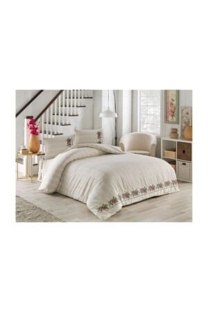 Buldan Isi Authentic Cross Stitched Double Natural Boxed Duvet Cover Set 123LILA, 123RED - Durul