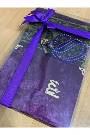 Bundle Taffeta Fringed Purple Prayer Rug - Yasin - Prayer Beads Set - Ayhanhome