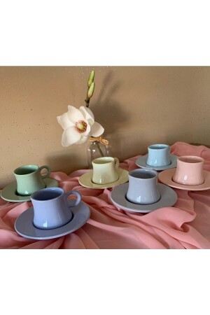 Buntes Keramik-Kaffeetassen-Set für 6 Personen, 1891 - Akkoyunlu home