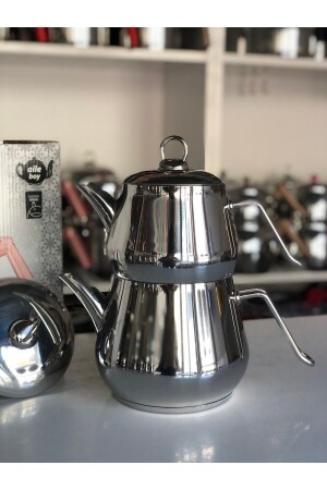 Burcu Model Family Size Steel Teapot Set with Metal Handle Pptymbrc100 - Papatyam