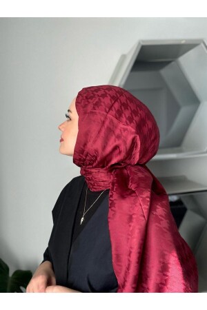 Burgunderroter Baumwoll-Jacquard-Schal mit Hahnentrittmuster - Mis İpek