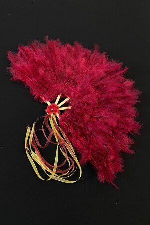 Burgundy Bridal Fan - Henna Night Fan with Wooden Feathers - Bridesmaid Circumcision Fan - Large Size Fan - Zeymerade