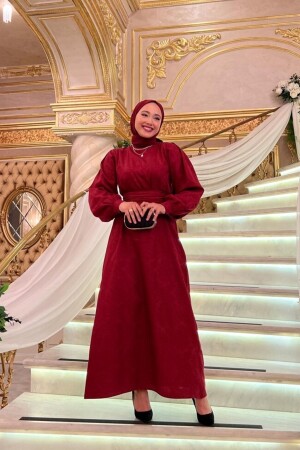 Burgundy Jacquard Evening Dress - Ceylan Otantik