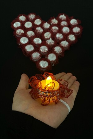 Burgundy LED Henna Candle - Bridesmaid Hand Candle - 12 Pieces with Lace Detail - Zeymerade