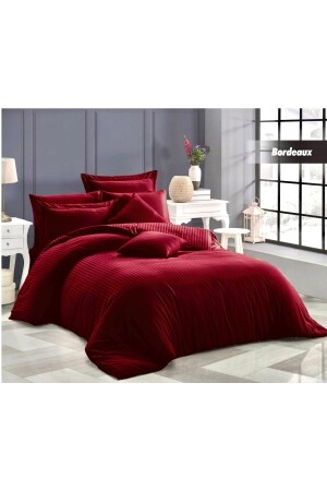 Burgundy Striped Satin Duvet Cover Set 100% Cotton 4 Pillows BS20STBO - Zadetex