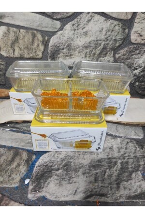 butter bowl. 3 Pieces (3 PCS) Two-Compartment Glass Butter Bowl-Breakfast Storage Container 96764-PŞB-FRİGO STUDİO - Paşabahçe