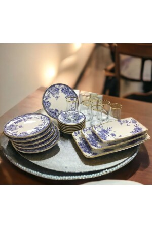 Butterfly 21 Piece Tea Cup Ceramic Cake Boat Breakfast Presentation Plate Set PNK7276 - Pinkev