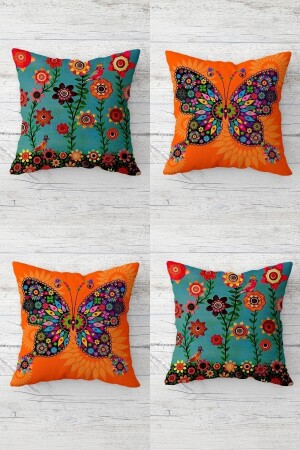 Butterfly And Flowers Patterned Vintage Hidden Zippered Throw Pillow Cover Sofa Pillow Case Set (4pcs) - On The Clouds
