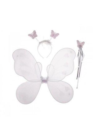 Butterfly Angel Fairy Wing Elastic Glitter Wing Scepter Stick Crown Set Children's Costume White - Happyland