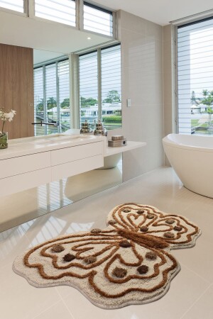 Butterfly Brown 70x120 Cm Bathroom Rug Washable - Non-Slip Base Washable - Non-Slip Base - Chilai Home