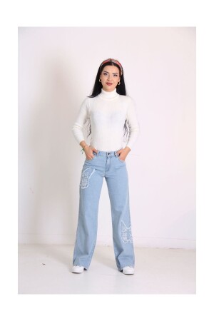 Butterfly Embroidered Trousers - Blue - Vellichor