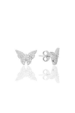 Butterfly Model Earring with Silver Zircon Stone - Söğütlü Silver