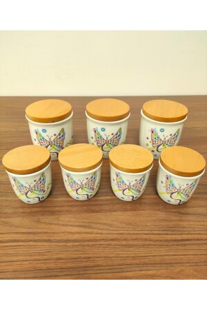 Butterfly Patterned Bamboo Wooden Covered 3-Piece Large and 4-Piece Medium Spice Jars 20025. 20032 - Noble Life