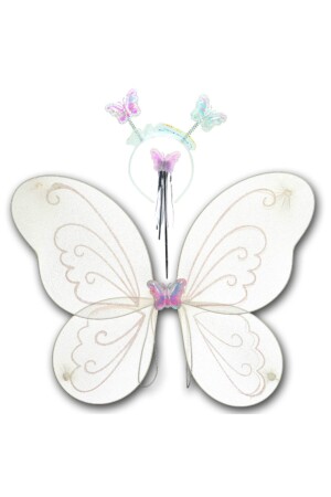 Butterfly Wings - Wand and Crown Set of 3 - White - Süsle Baby Party