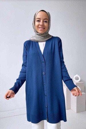 Button Ribbed Mercerized Cardigan - Petrol Blue - Ka Hijab