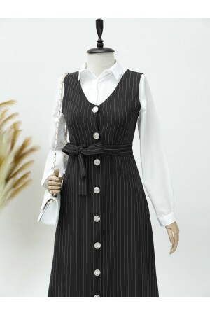 Buttoned Belted Striped Gilet - Modamorfo