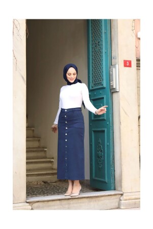 Buttoned Gabardine Skirt - Navy Blue - Vellichor