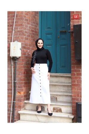 Buttoned Gabardine Skirt - White - Vellichor