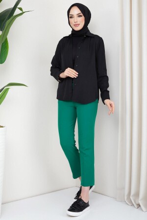Buttoned Lace Fabric Trousers Green - Hafsamina