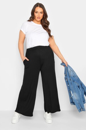 Büyük Beden Beli Lastikli Cepli Geniş Paça Pantolon 143418 - Stil Diva