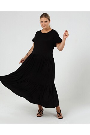 Büyük Beden Büzgülü Blok Fırfır Kol Elbise - Curvy Trend