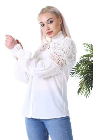 Büyük Beden Dantel Garnili Krep Gömlek G0005 - Loom Boutique