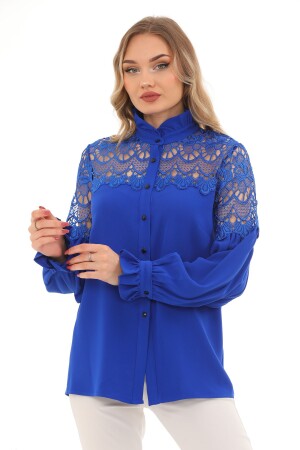 Büyük Beden Dantel Garnili Krep Gömlek G0005 - Loom Boutique