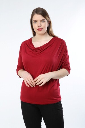 Büyük Beden Degaje Yaka Yarasa Kol Bluz - Curvy Trend