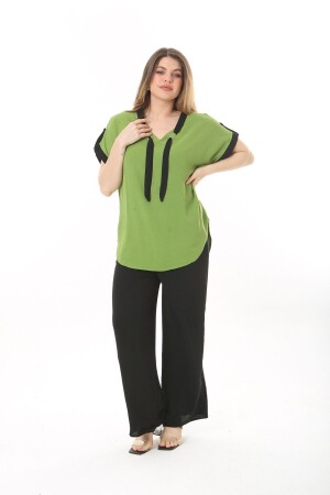 BÜYÜK BEDEN GİYİM YEŞİL LİKRALI AYROBİN KUMAŞ TAKIM - Xlargebutik