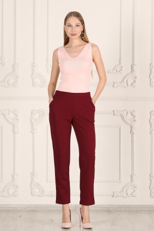 Büyük Beden Kadın Günlük Beli Lastikli Cepli Krep Skuba Havuç Kesim Kadın Zarif Pantalon-bordo - Seamoda