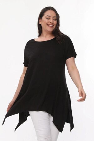 Büyük Beden Kısa Kol Yırtmaçlı Basic Bluz - Curvy Trend
