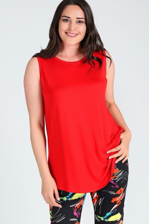Büyük Beden Kolsuz Viskon Basic Bluz - Curvy Trend