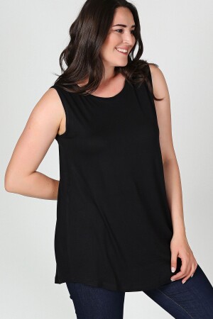 Büyük Beden Kolsuz Viskon Basic Bluz - Curvy Trend