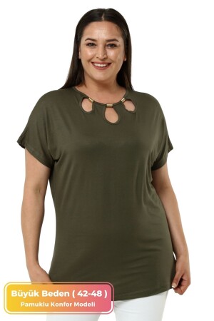 Büyük Beden Konfor Modeli Şık Yaka Detaylı Pamuklu Curve Kısa Kollu Yazlık Abiye Tunik T-shirt - Tarzımsüper