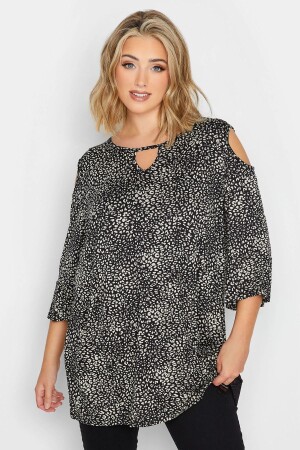 Büyük Beden Omuz Detaylı Desenli Bluz 302487 - Stil Diva