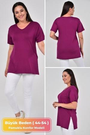 Büyük Beden Organik Pamuklu Yandan Yırtmaçlı Likralı Konfor Modeli Yazlık Spor Ve Günlük T-shirt - Tarzımsüper
