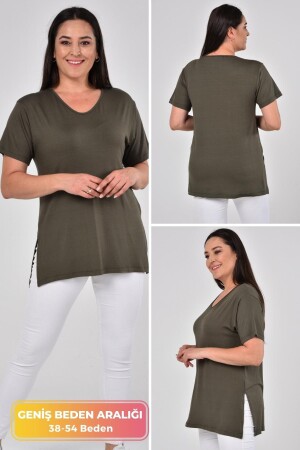 Büyük Beden Organik Pamuklu Yandan Yırtmaçlı Likralı Konfor Modeli Yazlık Spor Ve Günlük T-shirt - Tarzımsüper