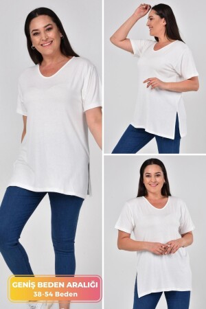 Büyük Beden Organik Pamuklu Yandan Yırtmaçlı Likralı Konfor Modeli Yazlık Spor Ve Günlük T-shirt - Tarzımsüper