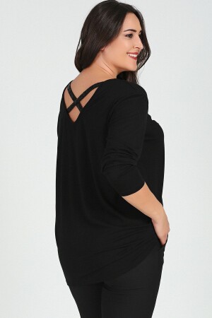 Büyük Beden Sırt Çapraz Pul Şerit Uzun Kol Bluz - Curvy Trend