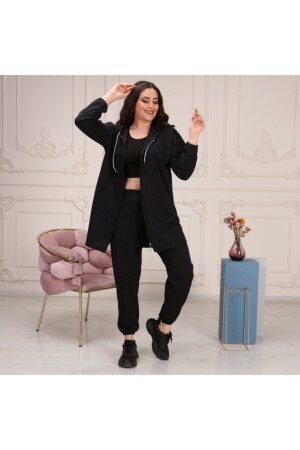 Büyük Beden Tomy Fermuarlı Kapüşonlu Eşofman Takımı Siyah tmyfermuar33 - CNG MODA