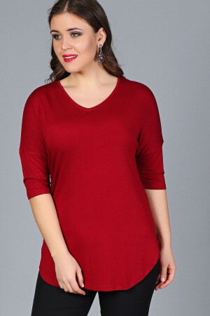 Büyük Beden Yan Yırtmaç Yarım Kol Bluz - Curvy Trend
