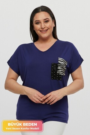 Büyük Beden Yeni Sezon Rahat Konfor Modeli Cep Detaylı Kısa Kollu V Yaka Penye Tunik T-Shirt - Tarzımsüper