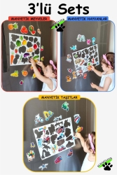 Buzdolabı Eğitici 3'lü Set Manyetik Hayvanlar - Meyveler -taşıtlar Manyetik Bultak Şablon Aktivite 3MHAYMEYTAS - Schmülzer