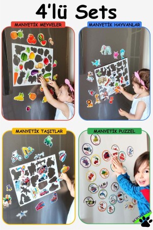 Buzdolabı Eğitici 4' Lü Set Manyetik Hayvanlar - Meyveler-taşıtlar-puzzel - Bultak Şablon Aktivite 4MHAMETAPU - Schmülzer