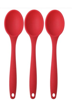 Bybirgül Large Size Fireproof Non-Stick Red Silicone Spoon Set 3 Piece Large red silicone spoon - PİNK ROSE