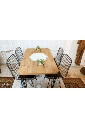 Byk Mobilya Kitchen Dining Table Set Marble Desencafe Table 4 Pieces of Wire Chairs 1 Piece of Table - Yusgos