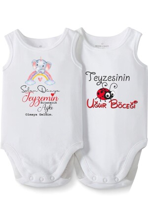 Cactus Baby Auntie Written Baby-Geschenkset mit 2 bedruckten ärmellosen weißen Babybodys aus Baumwolle chXTYZEH4 - CACTUS COLLECTION